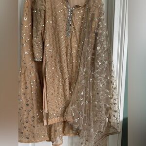 Embellished Beige Traditional Outfit